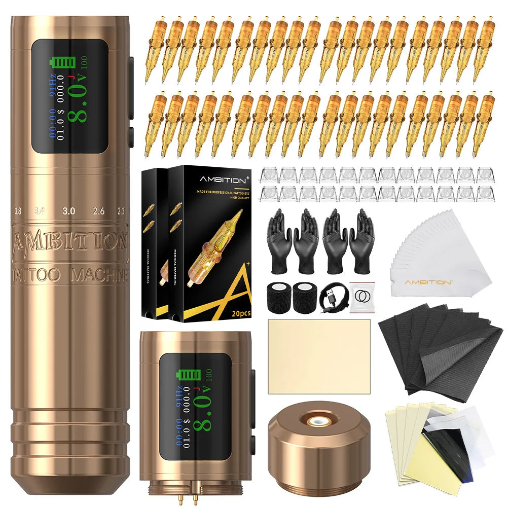 Ambition C1 Adjustable 7 Strokes 2.0-4.2mm Wireless Tattoo Machine Coreless Motor Billing Battery 1900mAh For Tattoo Body Artist