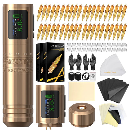 Ambition C1 Adjustable 7 Strokes 2.0-4.2mm Wireless Tattoo Machine Coreless Motor Billing Battery 1900mAh For Tattoo Body Artist