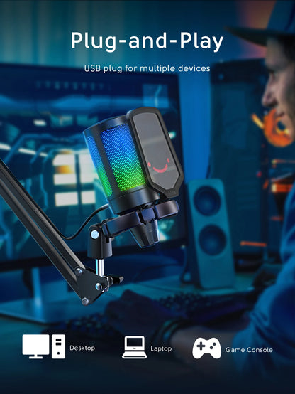 FIFINE A6T USB-mikrofonkit med RGB och bomarm