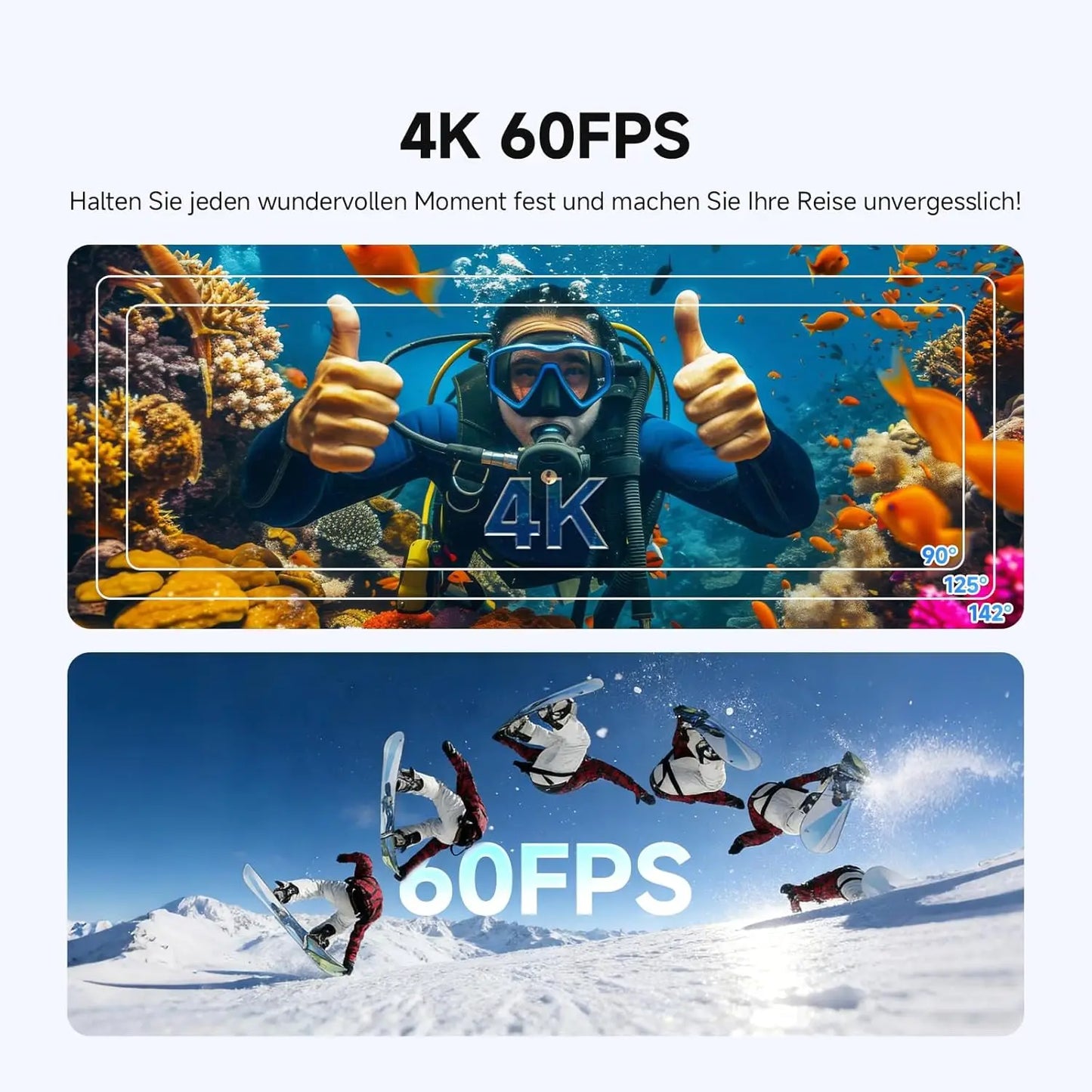 SVBONY SVGo3 4K 60FPS underwater camera, action camera with 128 GB storage, magnetic quick-release, 1/2.7-inch sensor, waterproof up to 12m (without housing), EIS 2.0, 2 batteries (1800mAh) and accessories