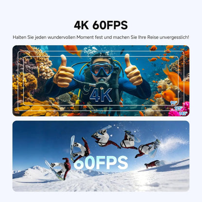 SVBONY SVGo3 4K 60FPS underwater camera, action camera with 128 GB storage, magnetic quick-release, 1/2.7-inch sensor, waterproof up to 12m (without housing), EIS 2.0, 2 batteries (1800mAh) and accessories