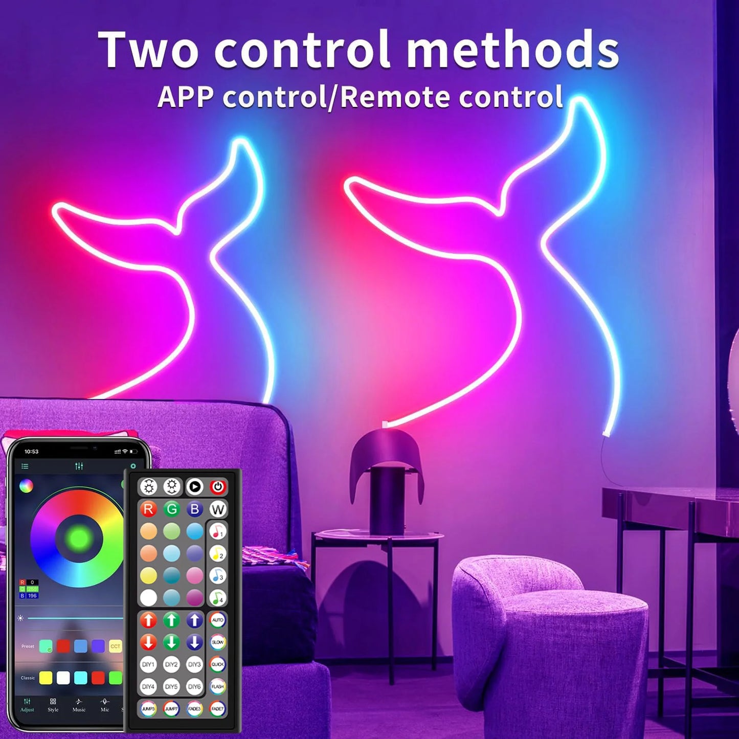 Flexibel LED Neon-slinga – RGB, IP65, App & Fjärr, Musiksynk, 24V, EU-kontakt, 5–30M