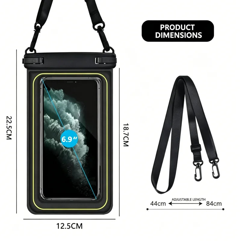 Flytande Vattentätt Mobilfodral med Crossbody-rem – Dubbelhake, Touchkänslig, 10 Färger, upp till 6,9"