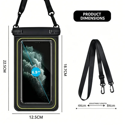 Flytande Vattentätt Mobilfodral med Crossbody-rem – Dubbelhake, Touchkänslig, 10 Färger, upp till 6,9"