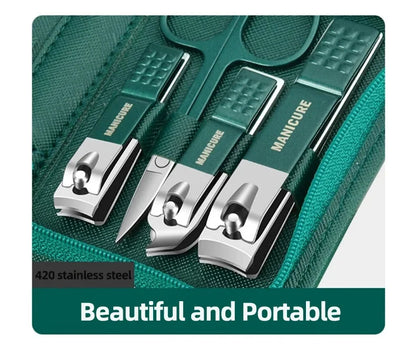Green Stainless Steel Nail Clipper Sets 6-18 Pcs Manicure Set With Leather Case Professional Foot And Face Care Tool Kits