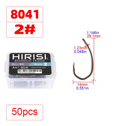 Hirisi 8041 50Pcs PTFE Coated Fish Hook High Carbon Stainless Steel Anti-Rust Sharp Point Barbed With Eye for Fishing Accessory