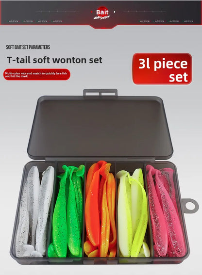 Soft Tail Bait Set Fake Bait 5.5/7/9/12cm Two-color Fishing Lure with Lead Head Hook for Angling