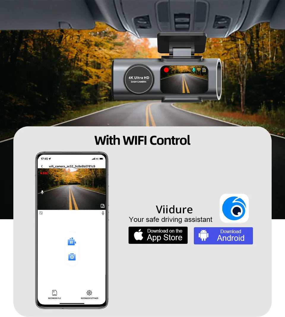 B53P 4K Dashcam med WiFi, GPS och Sony Nattseende – 170° Framkamera + Valfri 1080P Bakåtkamera