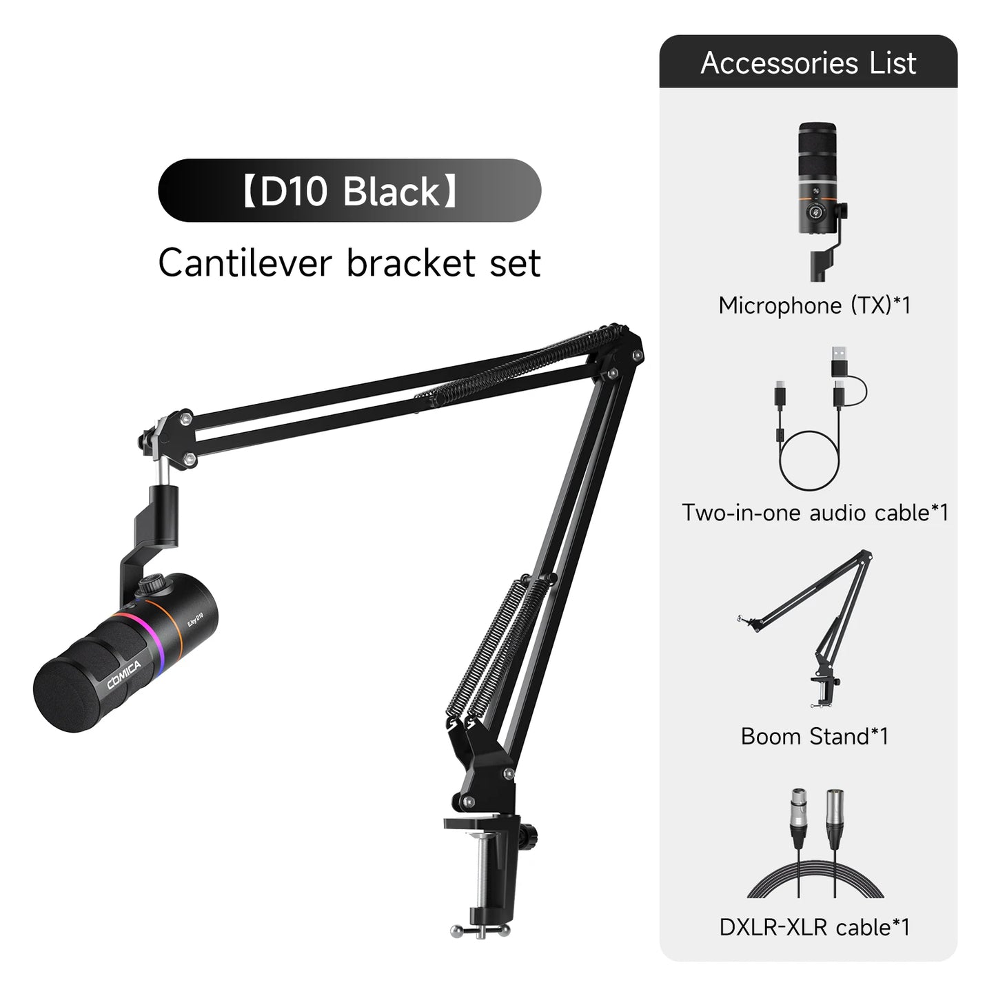 COMICA D10 PRO RGB Cardioid USB/XLR Dynamic Wireless Microphone Gaming Mic Voice Noise Reduction for Streaming Interview Podcast
