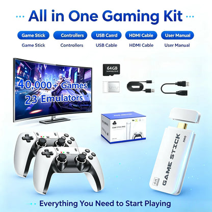 M15 4K TV Game Stick 64GB Retro Video Game Console, Built-in 4000+ Retro Games, 2.4G Wireless Game Controller, Supports 20+ Emulators