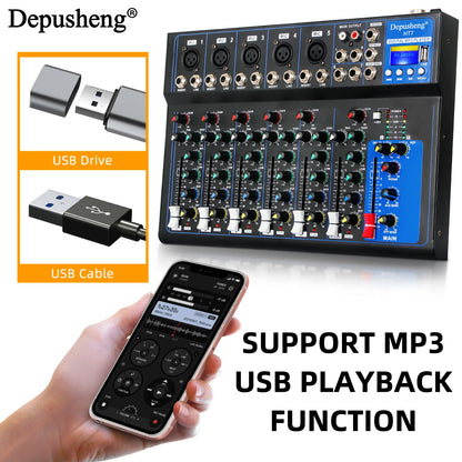 Depusheng HT7 Bluetooth Ljudmixer USB DJ Ljudkonsol 7-kanaler