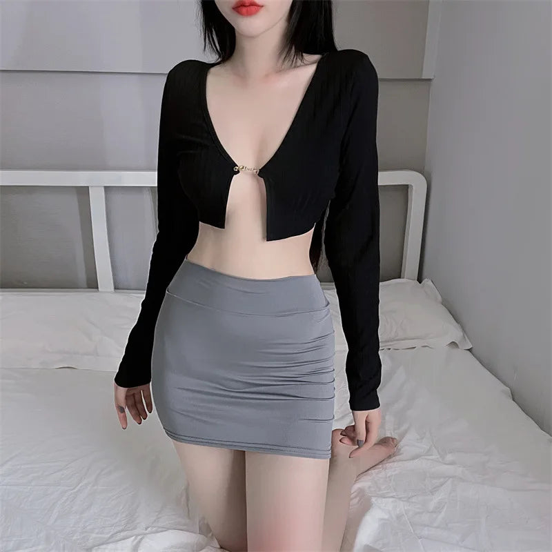 Sexy Thin Skinny Mini Skirt Without Lining Solid Color Low-rise See-through Hip Lifting Short Skirt Women Clubwear