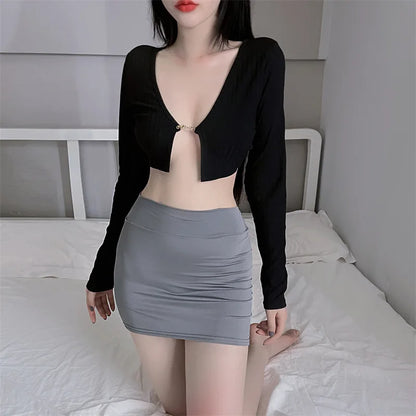 Sexy Thin Skinny Mini Skirt Without Lining Solid Color Low-rise See-through Hip Lifting Short Skirt Women Clubwear