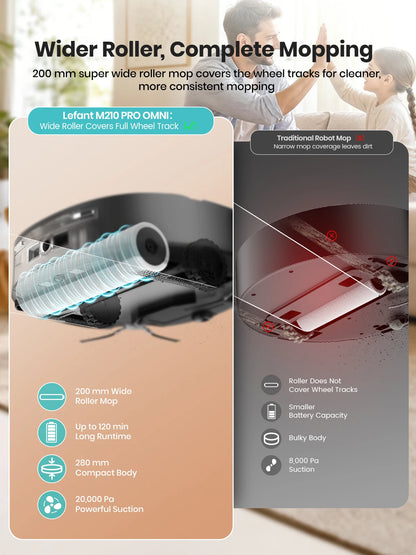 Lefant M265 Wet and Dry Robot Vacuum Cleaner, 20000Pa, Self Cleaning Wet Roller, Clean Water Wash, Laser dToF, Anti-Tangle, WiFi 2.4G/5G/Alexa/APP