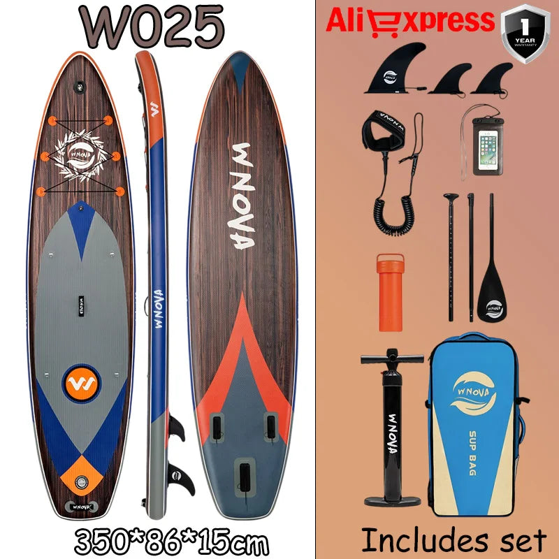 WNOVA W025 Uppblåsbar SUP-bräda – 350×86×15 cm, Ultralätt 10 kg, Halkfri
