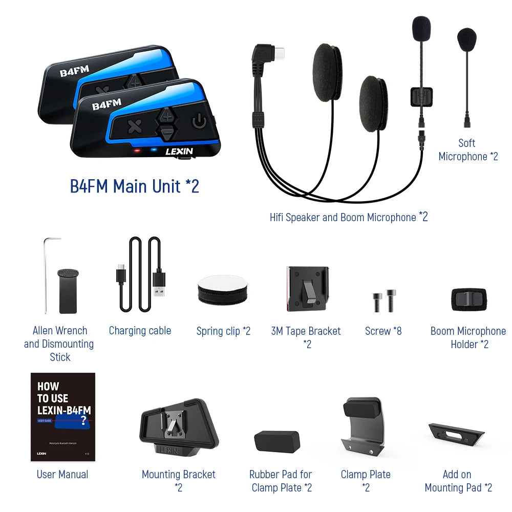 LEXIN B4FM-X intercom för MC-hjälm med Bluetooth och musikdelning