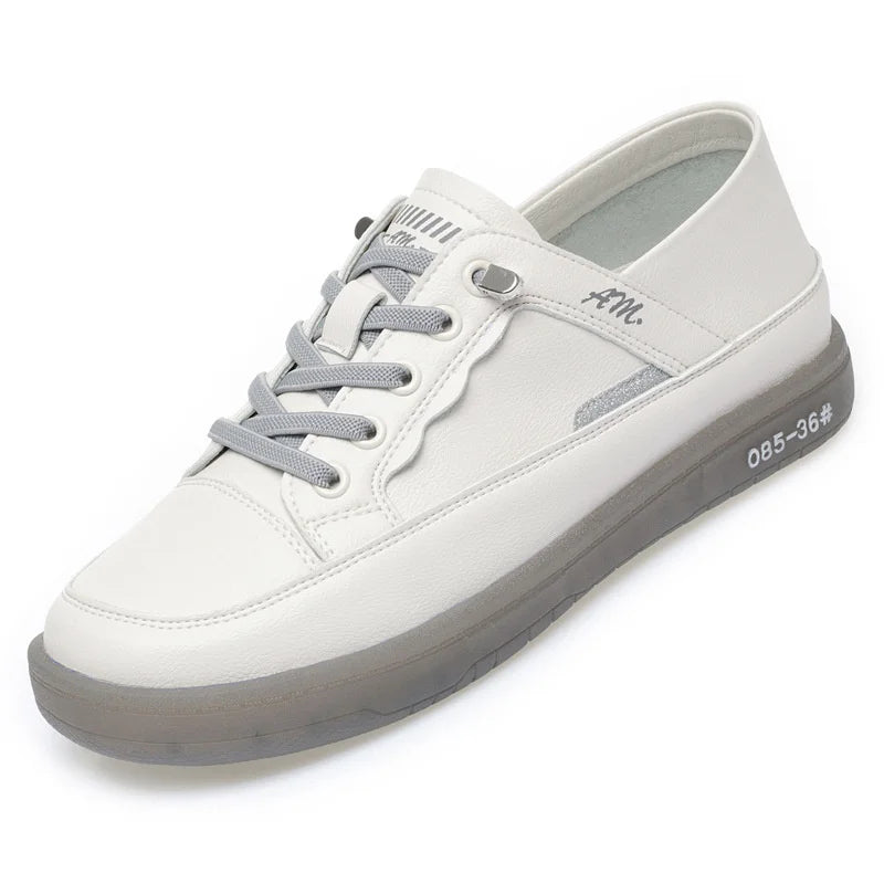 Dam sneakers i mjukt läder med snörning – Andningsbara, vulkaniserad, låg klack, sommar, storlek 35–40, 3 färger