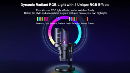 COMICA Ejoy UNI Wired USB Gaming Microphone with Noise Cancellation/RGB for PC Smartphone,Condenser Mic for Streaming Podcasting