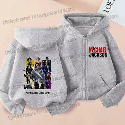 Michael Jackson Thin Long Sleeve Zipper Jacket Boys Hooded Clothes Autumn Spring Singer MJ Zip Up Streetwear with Pocket Tops