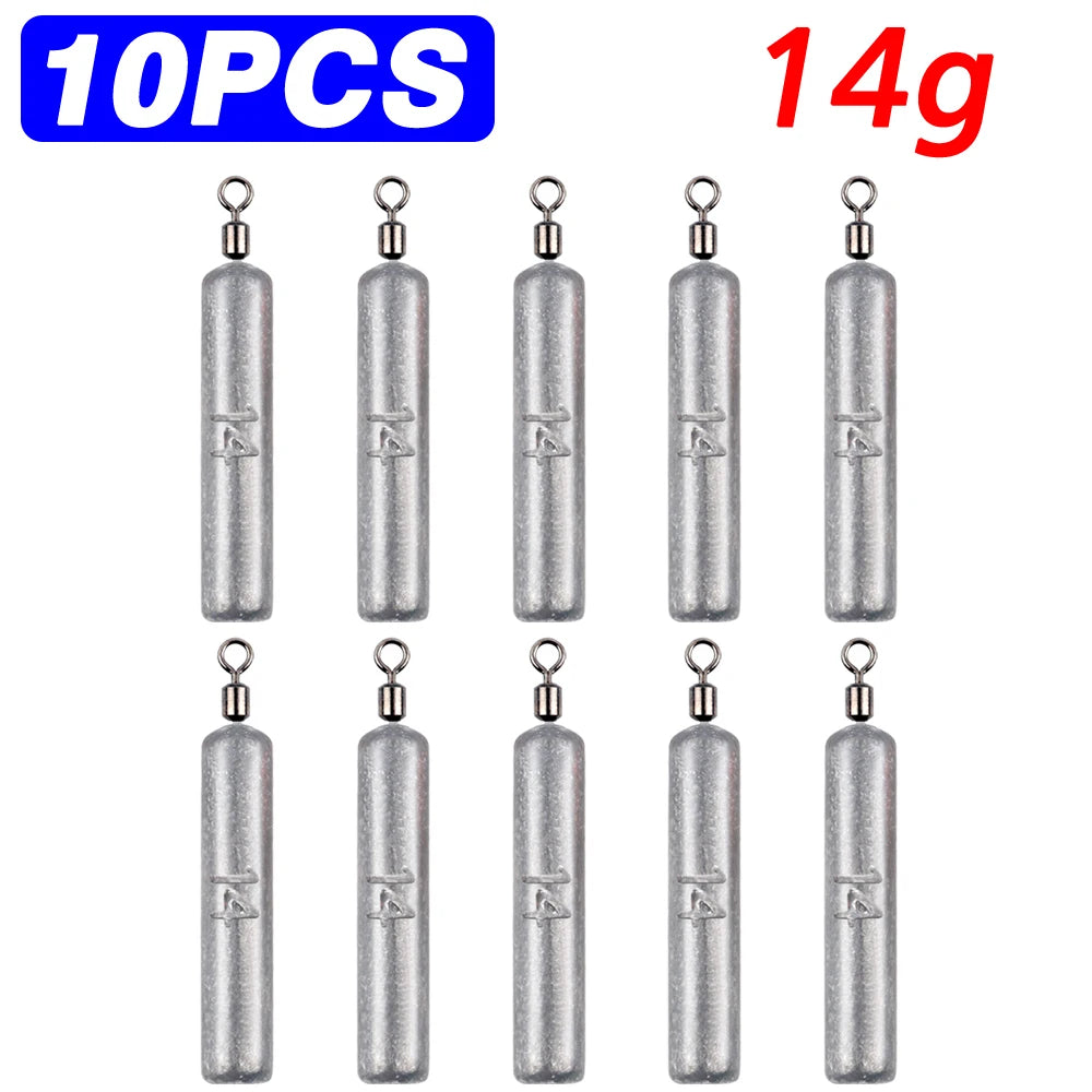 Fishing Weight 10PCS 3.5g 5g 7g 10g 14g 20g Tube Bullet Quick Rod Jig Head Casting Metal Tackle Kit Pesca Tool Plumb Pendant