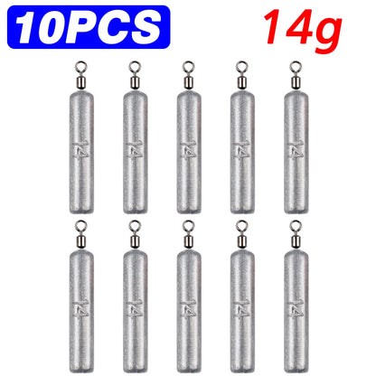 Fishing Weight 10PCS 3.5g 5g 7g 10g 14g 20g Tube Bullet Quick Rod Jig Head Casting Metal Tackle Kit Pesca Tool Plumb Pendant