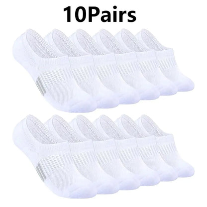 1/10 Pairs Women Breathable Mesh Invisible Ankle Socks Summer Lightweight Breathable Solid Color Cushioned Sports Leisure Socks