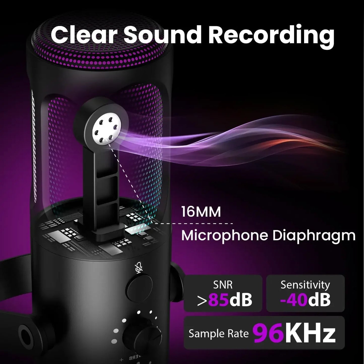PUPGSIS Gaming USB Microphone, Noise Cancellation Condenser Mic with Mute, Gain, RGB Lights, Boom Arm Stand for Streaming, PC