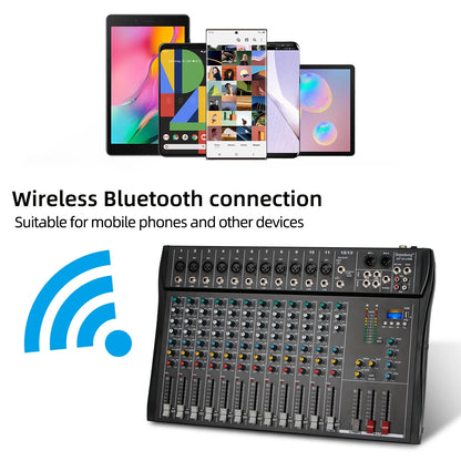 Audio Mixer 6/8/12 Channels Professional DJ Mixer LR Microphone/Line Input, AUX, FX Processor MP3, Headphones, +48V Phantom