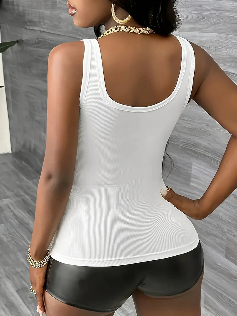 Summer New Sexy Slim Fit Women's Fashion Simple and Versatile Sleeveless Casual V-neck Vest Top with Suspender Straps
