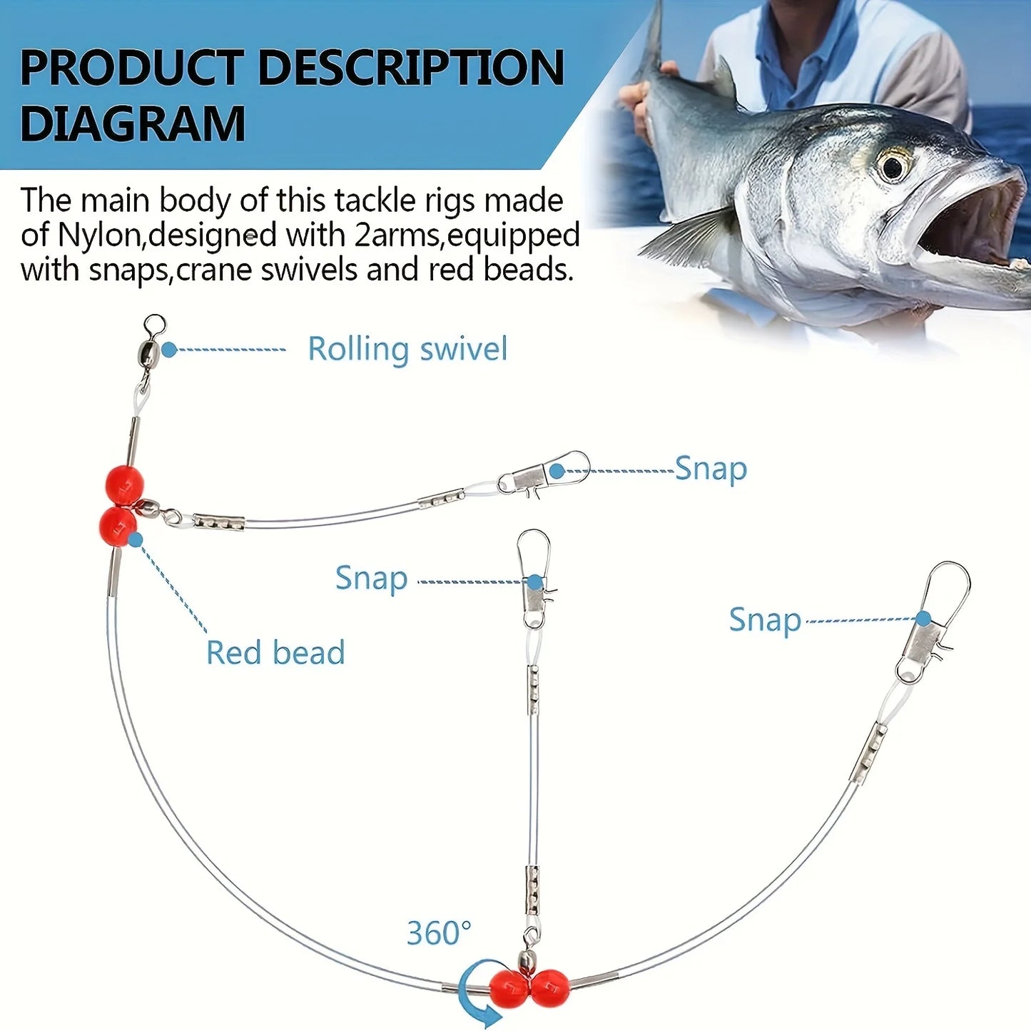 18-pack Fisketafsar för Saltvatten – Med Svirvlar & Snap, Nylon