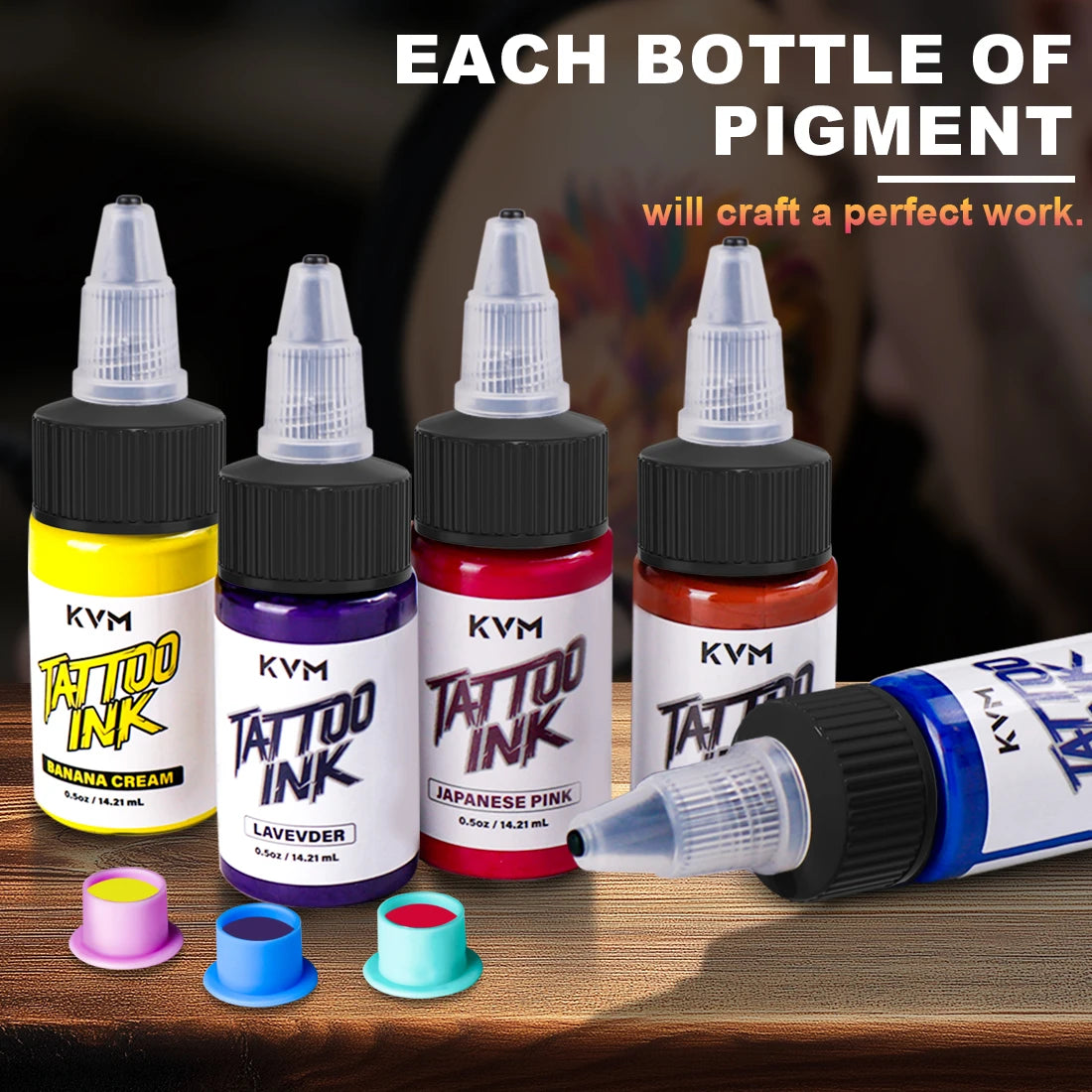 KVM 0.5oz 28 Colors Professional Tattoo Ink for Body Art Natural Plant Micro Pigment Permanent Tattoo Ink for Body Art Paint