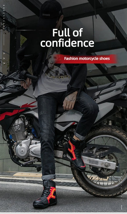Men Leather Motos Breathable Anti Slip Wear-resistant Riders Boots Motorbike Racing Ankle Length Shoes 2026 New Motorcycle Boots