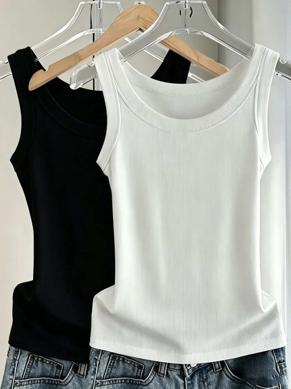 Dam Ribbed 100% Bomull Linne – Ärmlös O-ringning Bodycon Mjuk Andningsbar Sommar, 1/2/3-pack S–XXXL