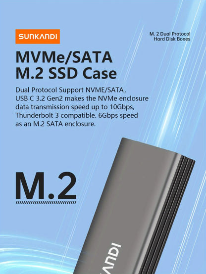 SUNKANDI M.2 NVME SATA SSD Enclosure Adapter, USB C 3.1 Gen 2 (10 Gbps) To M.2 PCIe NVMe and SATA SSDs Support for SSDs 2230