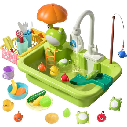 Play Sink with Running Water Kitchen Sink Toys Electric Faucet Play Kitchen Toy Pool Floating Fishing Toys for Water Play