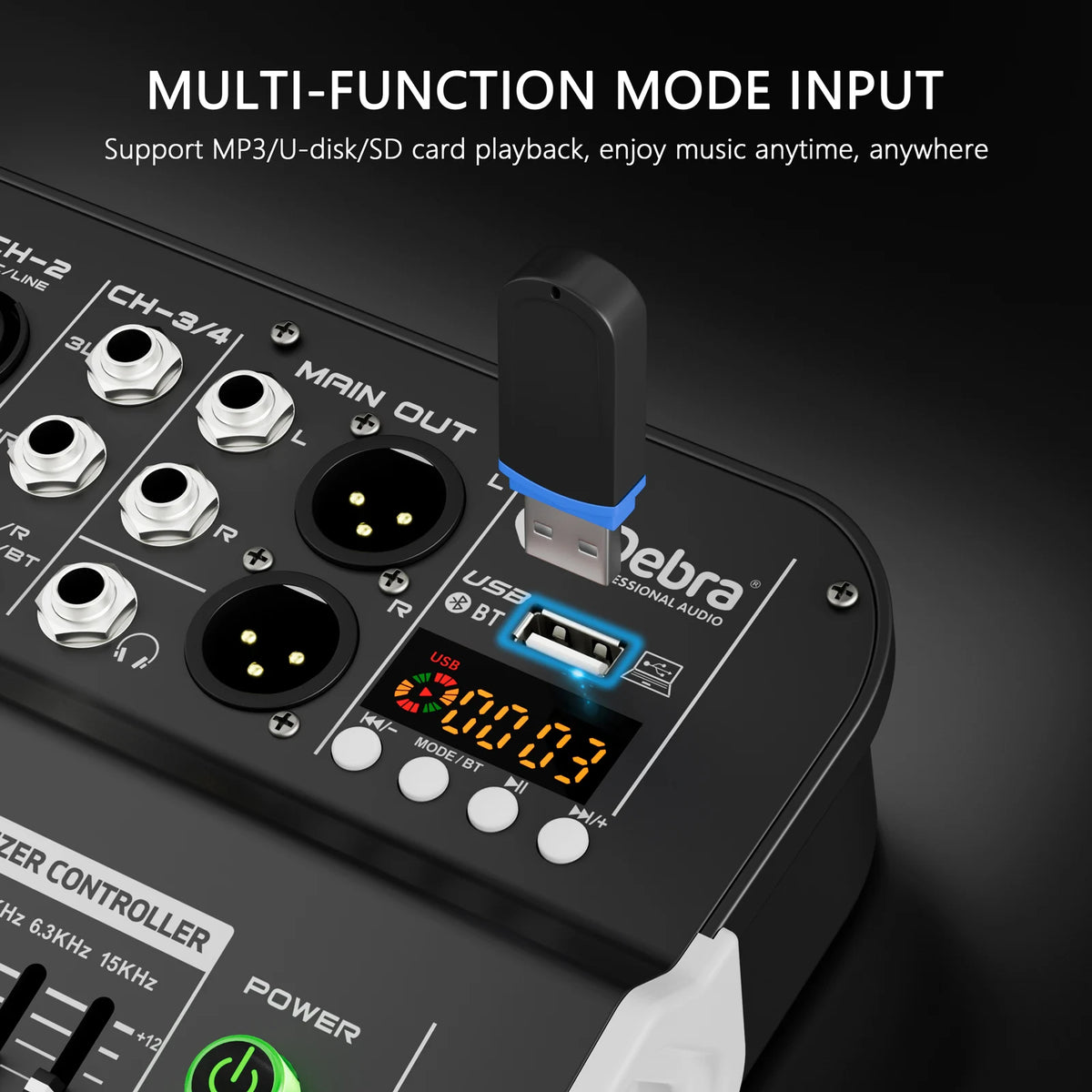 DB-4X 4-kanals mixerbord med USB, Bluetooth och DSP-reverb