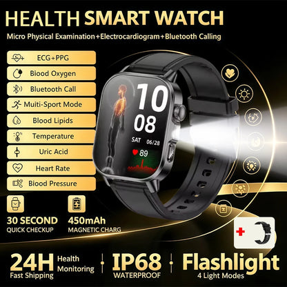 Nursing Grade New ECG+PPG Healthy Diagnose Smart Watch Men Body Analysis Blood Pressure Lipid Uric Acid NFC Health Tracker Watc
