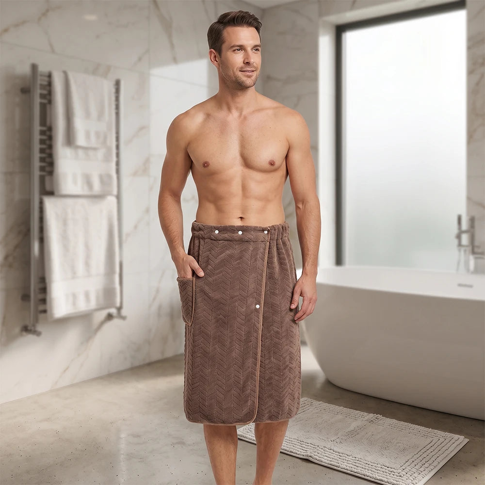 Extra Large Men's Bath Skirt 75x150cm Adjustable Wearable Towel Absorbent Fast Drying Coral Fleece Gift for Husband Boyfriend