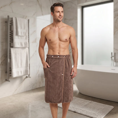Extra Large Men's Bath Skirt 75x150cm Adjustable Wearable Towel Absorbent Fast Drying Coral Fleece Gift for Husband Boyfriend