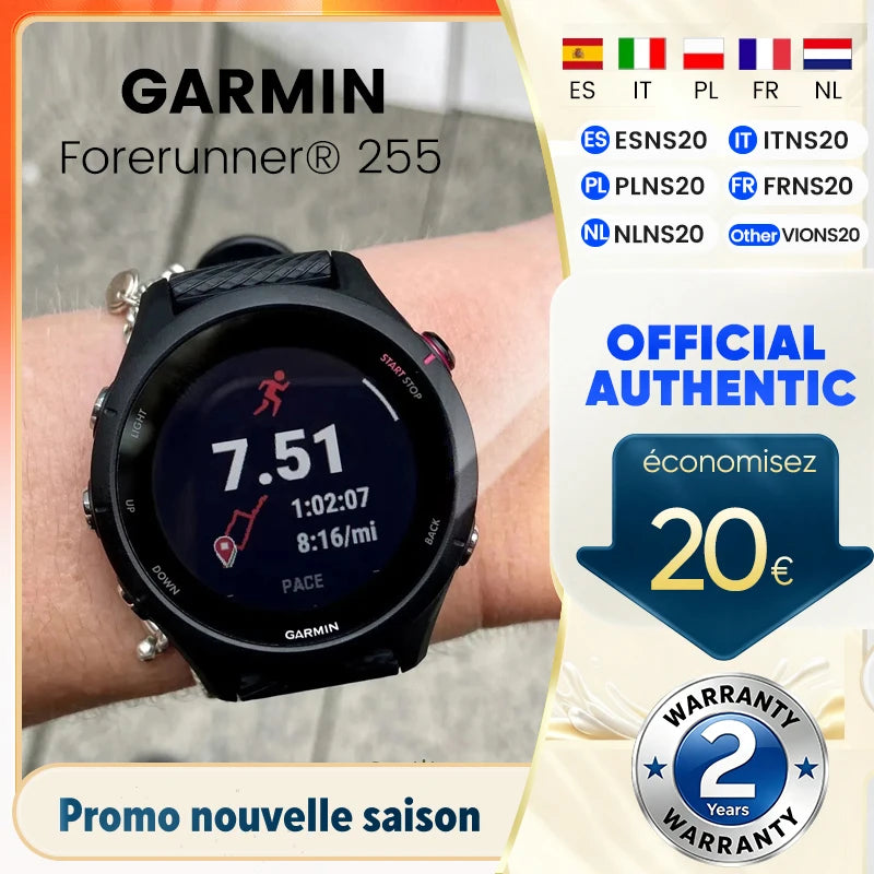 Garmin Forerunner 255 Sportklocka 46mm – 1,3" Färgskärm, Multi-band GPS, 14 Dagars Batteri, 5ATM, EU-lager