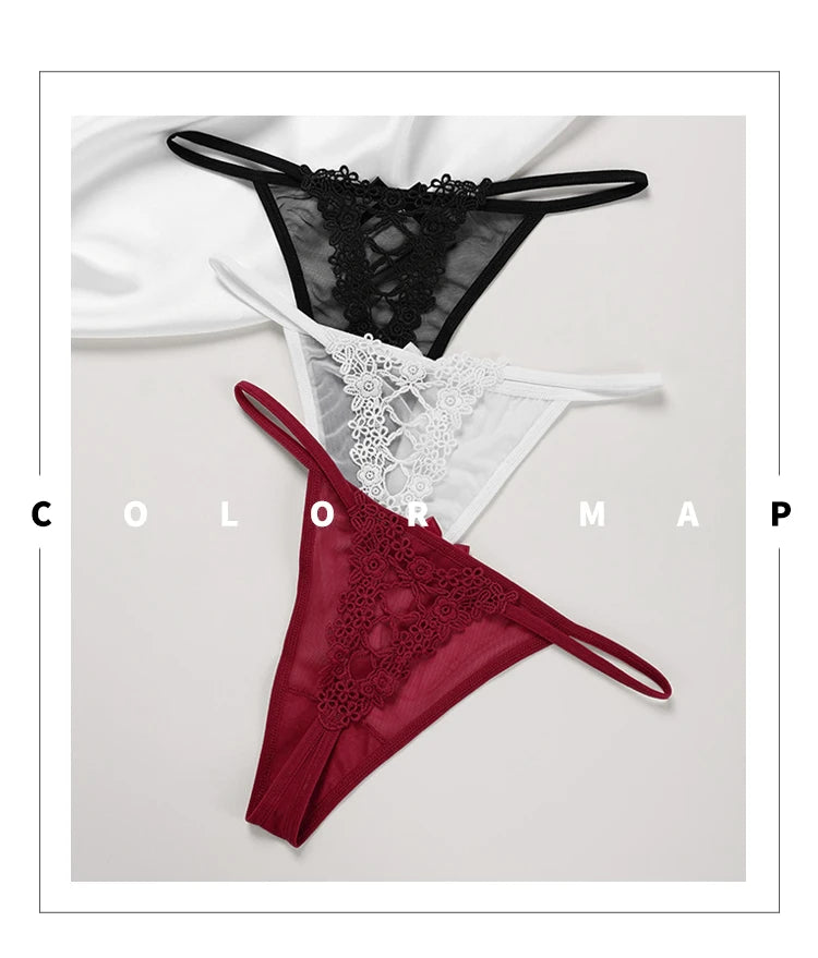 Sexy Girls G String Lace Thong Panties Women Briefs Hollow Out Transparent Thin Underwear Female Low Waist Lingerie Size S-XL