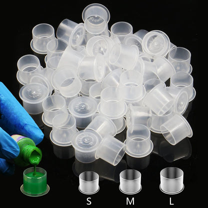 1000/500/100pcs Plastic Tattoo Ink Cups Caps 17mm 14mm 11mm Clear Self Standing Ink Caps Tattoo Pigment Cups Supply for Inks