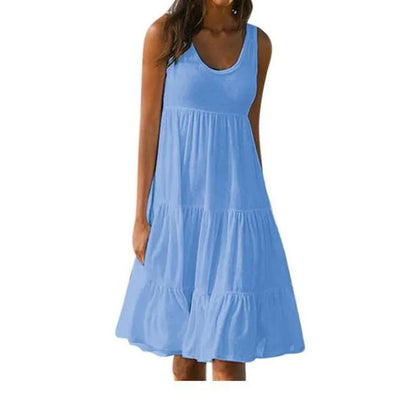 Plus Size Women Causual O Neck Sleeveless Ruffles Mini Dress Boho Solid Beach Sundress Oversized Loose Dress 2025 Summer