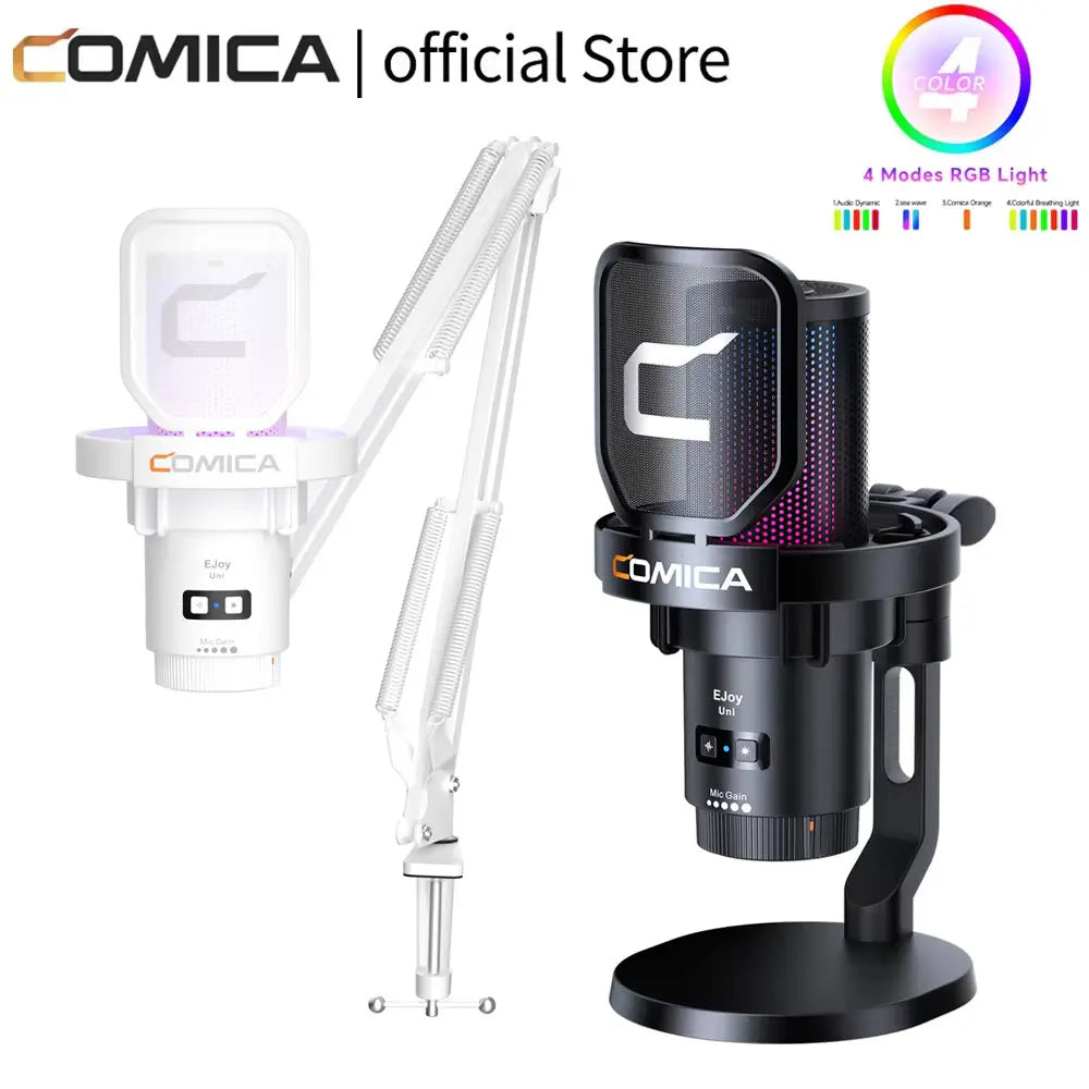 COMICA Ejoy UNI Wired USB Gaming Microphone with Noise Cancellation/RGB for PC Smartphone,Condenser Mic for Streaming Podcasting