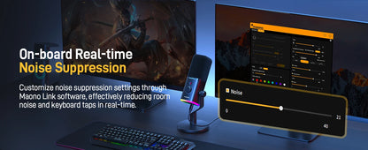 MAONO PD100X Dynamic Microphone. Software Noise Reduction Included. RGB Gaming Mic. Enhances Gaming Experience. Ideal for Record
