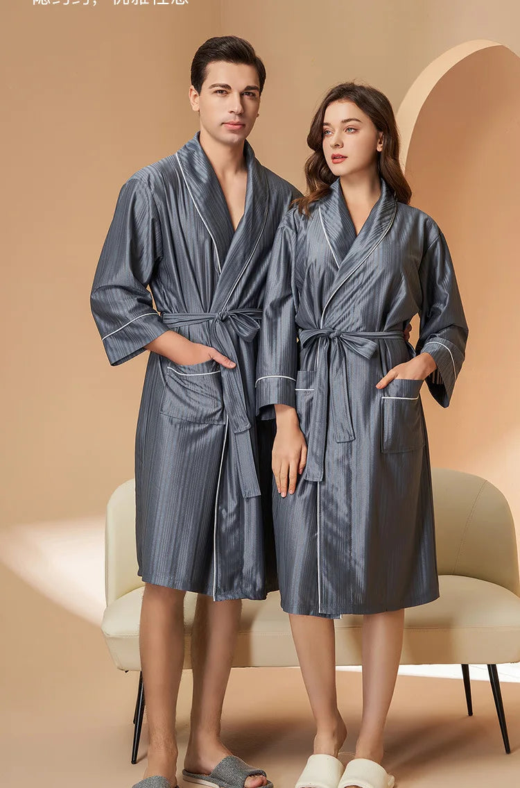 Unisex Par Morgonrock Randig – Sval Tunn Vattenabsorberande Vår/Höst, 4 Färger M–3XL
