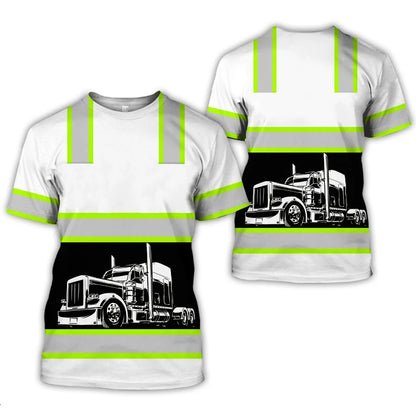 Work Clothing Summer Breathable Men's T-shirt 3D Printing Style Trucker Safety Transportation Work Uniform Oversized Loose Tops