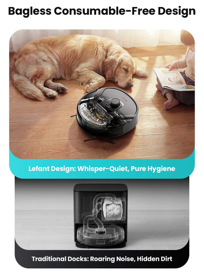 Lefant M265 Robot Vacuum Cleaner with Mapping, 20000Pa, Self-Cleaning Roller, Clean Water Wash, Laser dToF, Avoid PSD, Anti-Tangle, Compact, WiFi 2.4G/5G/Alexa/APP
