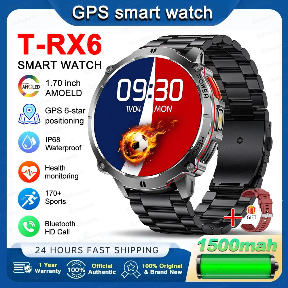 New T-RX6 Ultra Outdoor Sports Smart Watch GPS Compass  Barometer IP68 Waterproof Call Blood Oxygen Military Smartwatch For Men