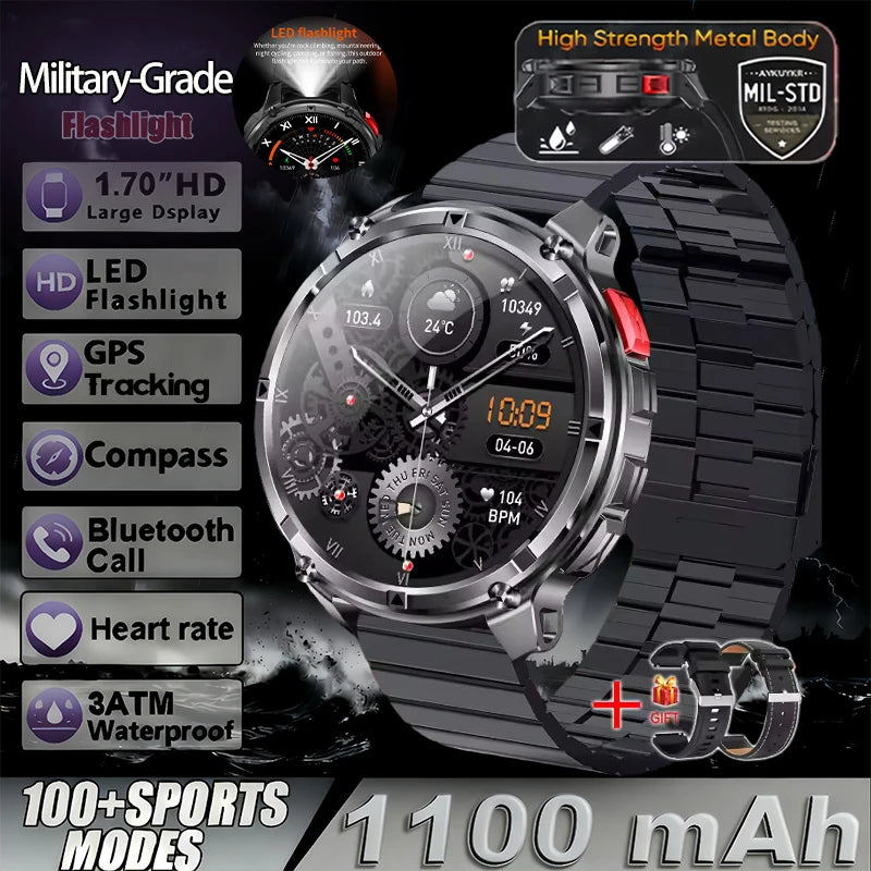 T-Rex3 Pro Militär Smartklocka 2026 – 1100mAh, GPS, Kompass, 5ATM, 14 Färger